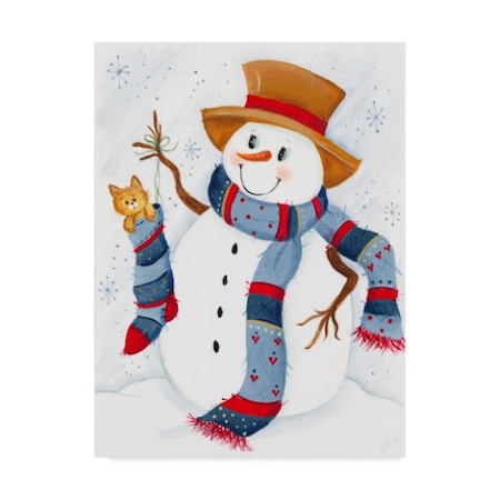 Beverly Johnston 'Snowman With Cat In Stocking' Canvas Art,35x47
